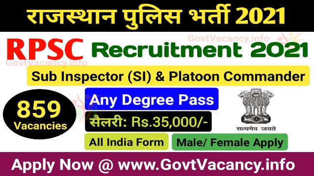 Rajasthan Police SI Recruitment 2021