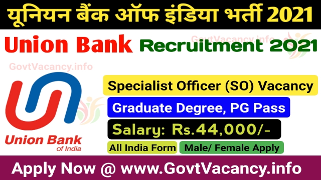 Union Bank of India Specialist Officer Recruitment 2021