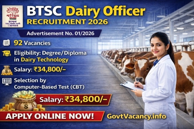 BTSC Dairy Officer Recruitment 2026